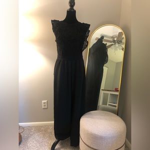 Floor-length jumpsuit with crochet lace sleeveless bodice